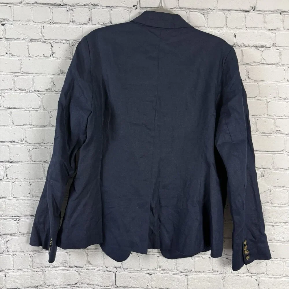 QUINCE European Linen Structured Blazer Jacket Women L Deep Navy Minimalist - Picture 6 of 14